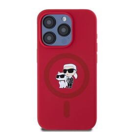 Karl Lagerfeld Silicone Karl&amp;Choupette Heads Ring MagSafe Case for iPhone 15 Pro - Red - Apple Cases - Cases - Techbox