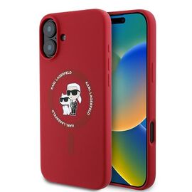 Karl Lagerfeld Silicone Karl&amp;Choupette Heads Ring MagSafe Case for iPhone 16 Plus - Red - Apple Cases - Cases - Techbox
