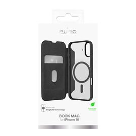 Puro Book Mag MagSafe Leather Case with Flap and Card Slot for iPhone 16 - Black | Techbox