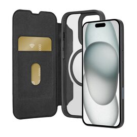 Puro Book Mag MagSafe Leather Case with Flap and Card Slot for iPhone 16 Pro - Black | Techbox