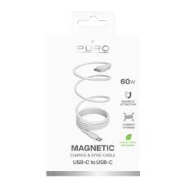 Puro Magnetic USB-C - USB-C 60W USB 3.2 (20 Gbps) 1m Magnetic Cable - White | Techbox