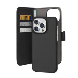 Puro Wallet Detachable MagSafe 2in1 PU Leather Case with Flap and Wallet for iPhone 15 Pro - Black | Techbox