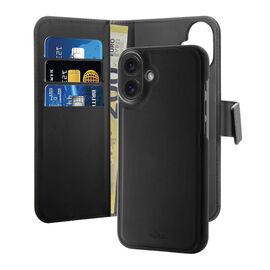 Puro Wallet Detachable MagSafe 2in1 PU Leather Case with Flap and Wallet for iPhone 16 - Black - Apple Cases - Cases - Techbox
