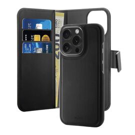 Puro Wallet Detachable MagSafe 2in1 PU Leather Case with Flap and Wallet for iPhone 16 Pro Max - Black - Apple Cases - Cases - Techbox
