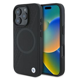 BMW Signature Leather Half Textured &amp; Circle MagSafe case for iPhone 16 Pro - black - Apple Cases - Cases - Techbox