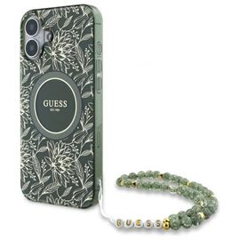 Guess IML Flowers Allover Electro With Pearl Strap MagSafe case for iPhone 16 - green - Apple Cases - Cases - Techbox