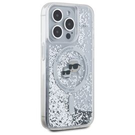 Karl Lagerfeld Liquid Glitter Karl &amp; Choupette Head Magsafe Case for iPhone 15 Pro Max - Clear | Techbox