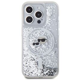Karl Lagerfeld Liquid Glitter Karl &amp; Choupette Head Magsafe iPhone 15 Pro Case - Clear | Techbox