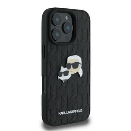 Karl Lagerfeld Monogram Karl &amp; Choupette Head Pin iPhone 16 Pro Case - Black - Apple Cases - Cases - Techbox