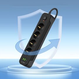 Tech-Protect PCL4X3 Power Strip 4 Sockets 240V + 2xUSB-A + 1xUSB-C 200 cm - Black