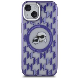 Karl Lagerfeld IML Monogram Karl &amp; Choupette Head MagSafe iPhone 15 Case - Purple | Techbox