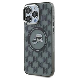Karl Lagerfeld IML Monogram Karl &amp; Choupette Head MagSafe iPhone 15 Pro Case - Black | Techbox