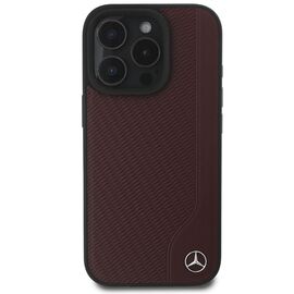 Mercedes MB Wood Imitation Leather MagSafe iPhone 16 Pro Case - Red | Techbox