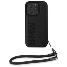 BMW Signature Leather Wordmark Cord Case for iPhone 16 Pro - Black - Apple Cases - Cases - Techbox
