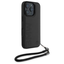 BMW Signature Leather Wordmark Cord Case for iPhone 16 Pro - Black - Apple Cases - Cases - Techbox