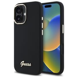 Guess Silicone Script Metal Logo &amp; Frame Case for iPhone 16 - Black - Uncategorized Cases (2) - Cases - Techbox