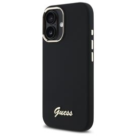 Guess Silicone Script Metal Logo &amp; Frame Case for iPhone 16 - Black - Uncategorized Cases (2) - Cases - Techbox
