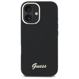 Guess Silicone Script Metal Logo &amp; Frame Case for iPhone 16 - Black - Uncategorized Cases (2) - Cases - Techbox
