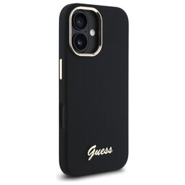 Guess Silicone Script Metal Logo &amp; Frame Case for iPhone 16 - Black - Uncategorized Cases (2) - Cases - Techbox