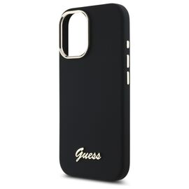 Guess Silicone Script Metal Logo &amp; Frame Case for iPhone 16 - Black - Uncategorized Cases (2) - Cases - Techbox