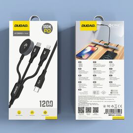 Apple Watch Dudao A12Max+ PD 100W 3in1 Charger Cable: USB-C Lightning 1.2m - Black | Techbox