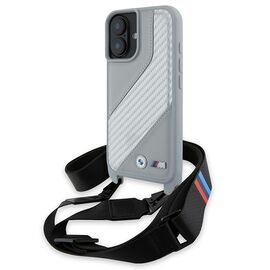 BMW BMHCP16S23PSCCG iPhone 16 6.1" gray/gray hardcase M Edition Carbon Stripe &amp; Strap - Apple Cases - Cases - Techbox