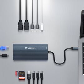 USB-C Hub 14 in 1 Wozinsky WDS03Y5S Multifunctional, Aluminum, for 3 Monitors, with 15 cm Cable - Gray | Techbox