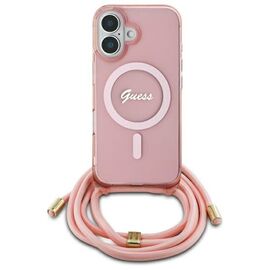 Guess Crossbody Cord Script MagSafe iPhone 16 Case - Pink | Techbox