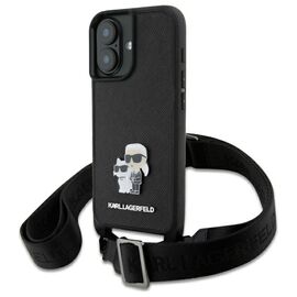 Karl Lagerfeld KLHCP16SSAKCPBK iPhone 16 6.1" black hardcase Saffiano Karl&amp;Choupette Metal Pin CBDY Strap - Apple Cases - Cases - Techbox