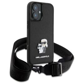 Karl Lagerfeld KLHCP16SSAKCPBK iPhone 16 6.1" black hardcase Saffiano Karl&amp;Choupette Metal Pin CBDY Strap - Apple Cases - Cases - Techbox