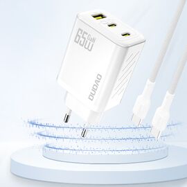 Dudao A29 65W GaN Wall Charger 2 x USB-C + 1 x USB-A - White | Techbox