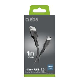 SBS LTHL200 USB-A - Micro-USB Cable 1m - Black | Techbox