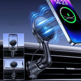 Wozinsky WCT5-6S4Y Car Holder with Qi/MagSafe 15W Inductive Charger for Air Vent - Black - Smartphone Holders - Smartphones - Techbox