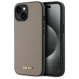 DKNY Grained Metal Logo MagSafe iPhone 15 Case - Beige - Uncategorized Cases (2) - Cases - Techbox