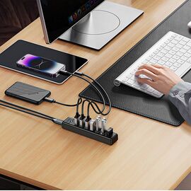 Orico PW7U-U3 hub 7x USB-A 3.0 + USB-C 5V/3A 1m - black - USB Hubs & Card Readers - Peripherals - Techbox