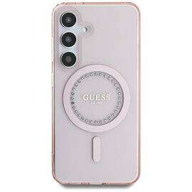 Guess Rhinestones Printed Classic Logo MagSafe Samsung Galaxy S25 Case Pink | Techbox