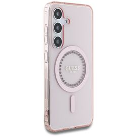 Guess Rhinestones Printed Classic Logo MagSafe Samsung Galaxy S25 Case Pink | Techbox