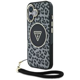 Guess HC IML Leopard Triangle Cord Strap MagSafe case for iPhone 16 - black | Techbox