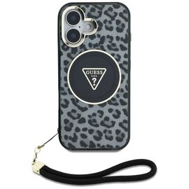 Guess HC IML Leopard Triangle Cord Strap MagSafe case for iPhone 16 - black | Techbox