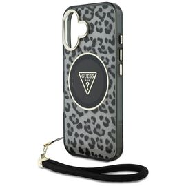 Guess HC IML Leopard Triangle Cord Strap MagSafe case for iPhone 16 - black | Techbox