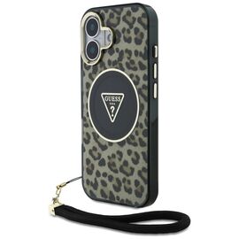 Guess HC IML Leopard Triangle Cord Strap MagSafe iPhone 16 Case - Brown | Techbox