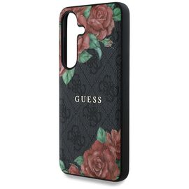 Guess Leather 4G Flowers Print Metal Classic Logo MagSafe Case for Samsung Galaxy S25 - Black | Techbox