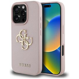 Guess Grained Big 4G Logo Small Classic Logo Case for iPhone 16 Pro - Pink | Techbox