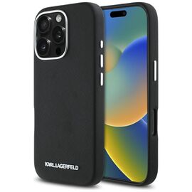 Karl Lagerfeld Saffiano Full Wrapped Elongated Metal Logo MagSafe iPhone 16 Pro Case - Black - Apple Cases - Cases - Techbox