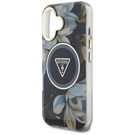 Guess Glitter Flowers Triangle Buttons MagSafe case for iPhone 16 black | Techbox