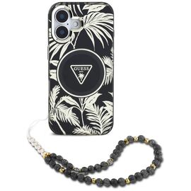 Guess Palm Trees Triangle Pearl Strap MagSafe case for iPhone 16 black | Techbox