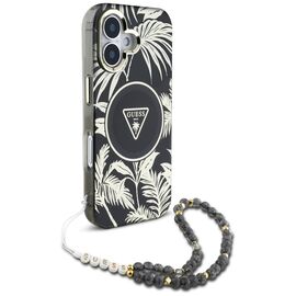 Guess Palm Trees Triangle Pearl Strap MagSafe case for iPhone 16 black | Techbox
