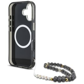 Guess Palm Trees Triangle Pearl Strap MagSafe case for iPhone 16 black | Techbox