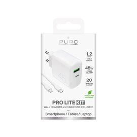 Puro Daily Prolite 45W USB-C USB-A Power Delivery Charger with USB-C Cable - White | Techbox