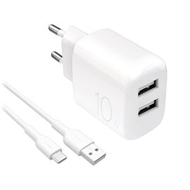 Puro PROLITE 10W 2x USB-A wall charger + USB-A - USB-C cable 1.2m - white | Techbox